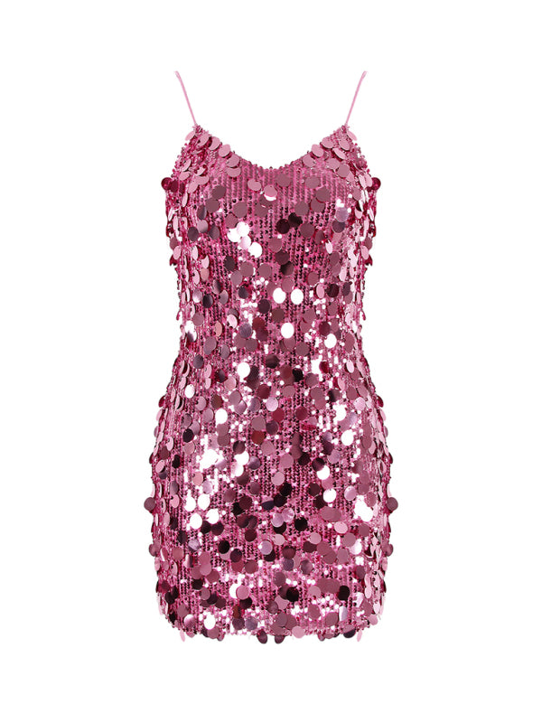 Sequined Dresses - Glittering Sequin Cami Dress for Fashion Shows