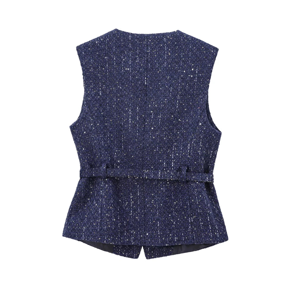 Vests - Metallic Flecked Tweed Cinched Vest for Professional Events