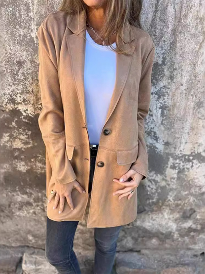 Shackets- Casual Fashion Suede Lapel Long Sleeve Long Jacket