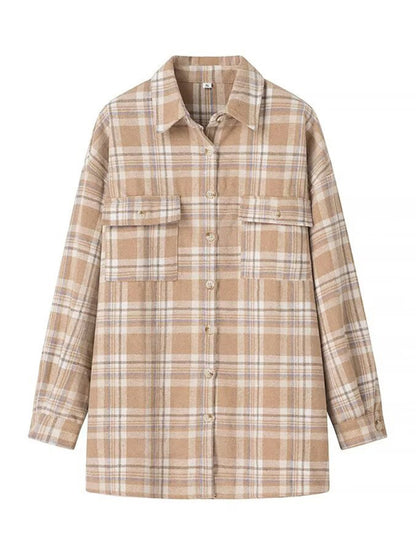 Shackets - Fall Plaid Shacket Flap Shirt Jacket