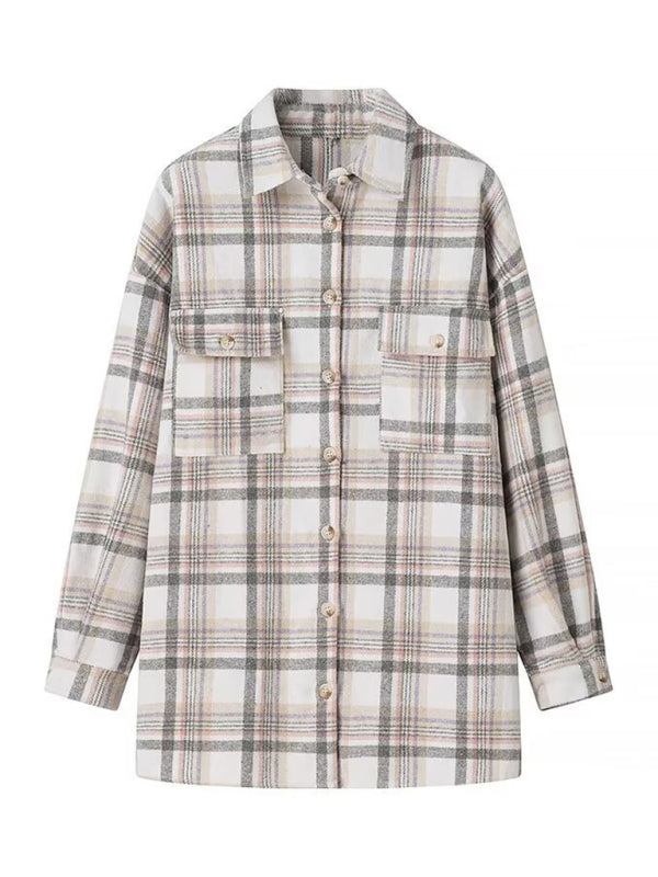 Shackets - Fall Plaid Shacket Flap Shirt Jacket