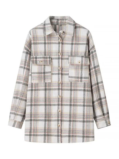 Shackets - Fall Plaid Shacket Flap Shirt Jacket