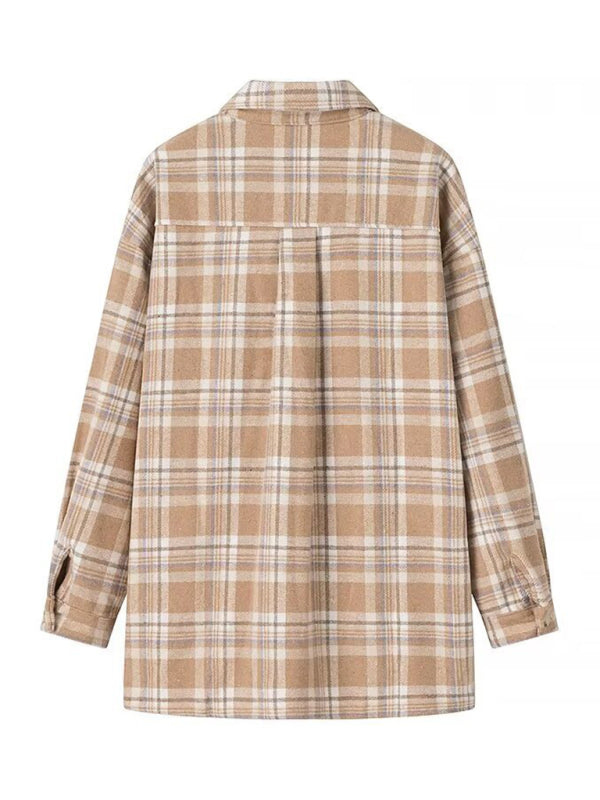 Shackets - Fall Plaid Shacket Flap Shirt Jacket