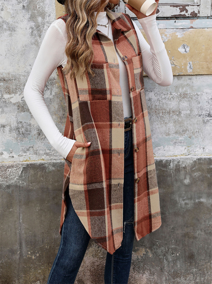 Shackets- Layering Favorite Plaid Vest Shacket for Women- - Chuzko Women Clothing