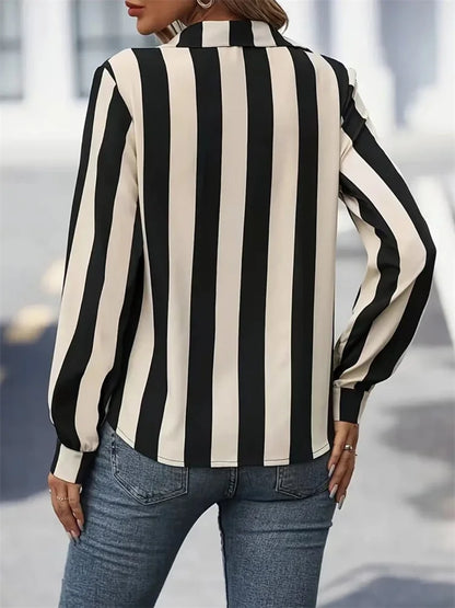 Shirt Blouses - Sleek Black & White Stripe Work Top