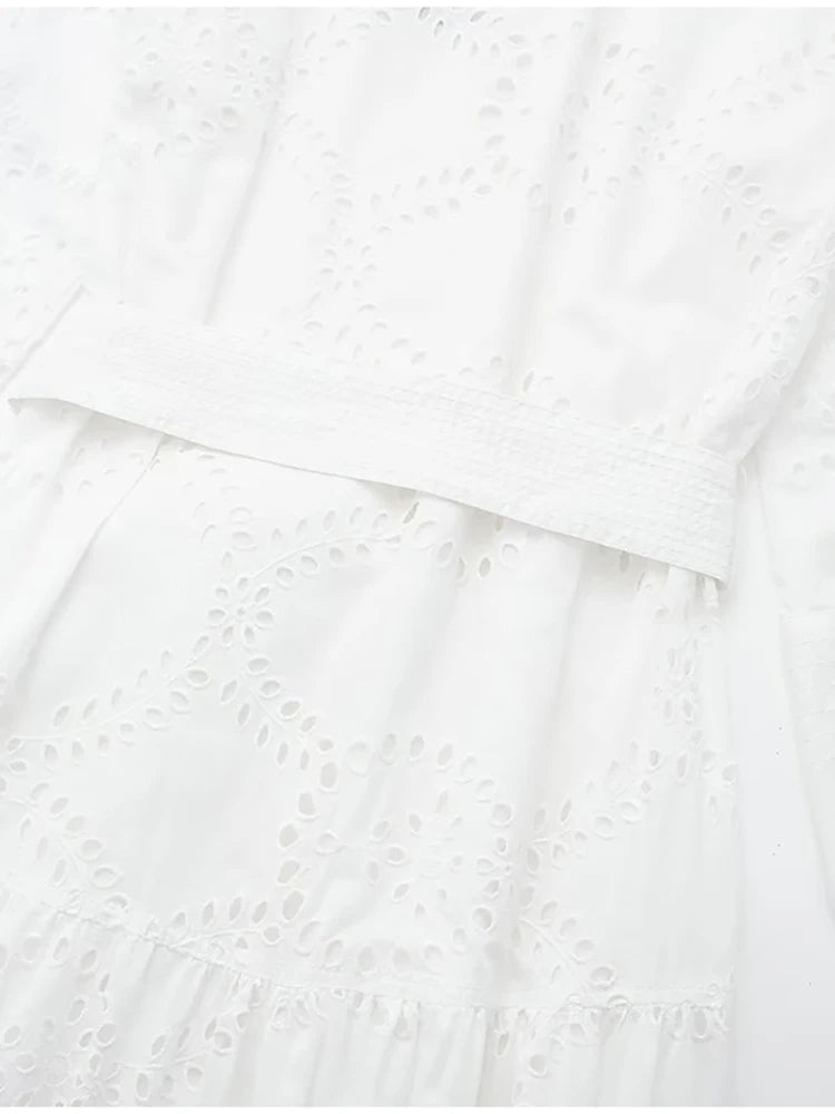 Shirt Dresses- Embroidered Cotton Eyelet Belted Shirt Dress