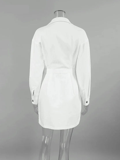 Shirt Dresses - Tailored White Cotton Shirt Dress for Women