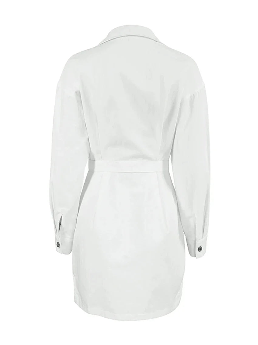 Shirt Dresses - Tailored White Cotton Shirt Dress for Women