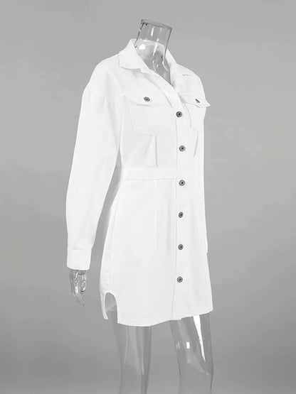 Shirt Dresses - Tailored White Cotton Shirt Dress for Women