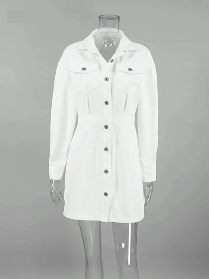 Shirt Dresses - Tailored White Cotton Shirt Dress for Women