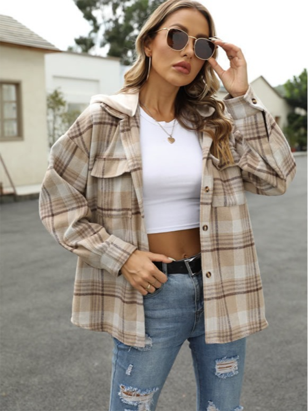 Shirt Jackets- Plaid Shacket for Urban Adventures - Hooded Shirt Jacket- - Pekosa Women Fashion