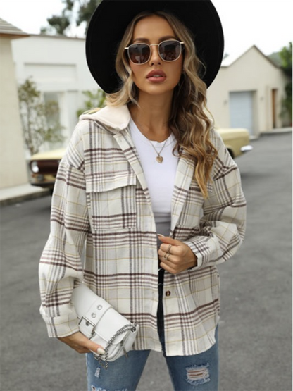 Shirt Jackets- Plaid Shacket for Urban Adventures - Hooded Shirt Jacket- - Pekosa Women Fashion