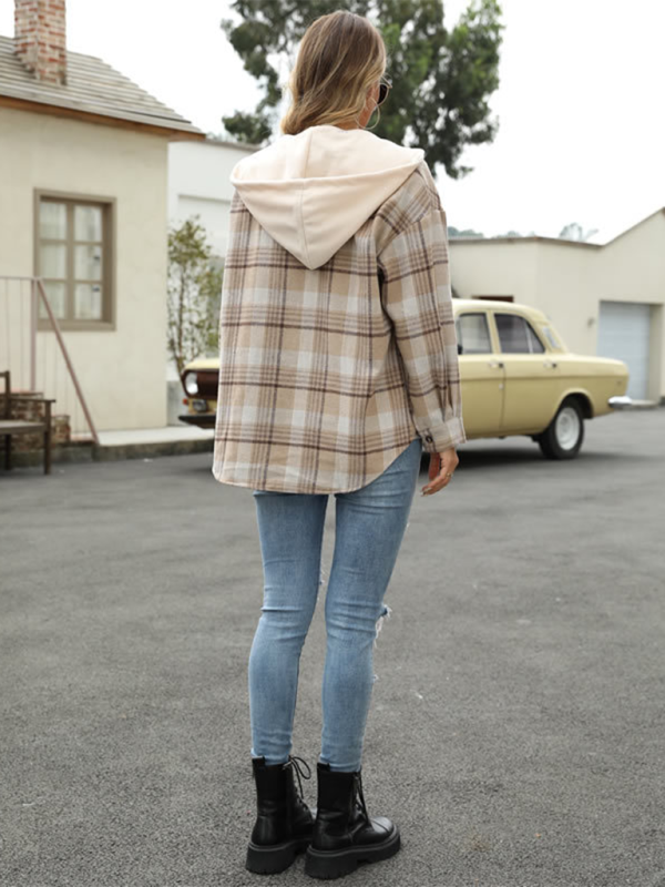 Shirt Jackets- Plaid Shacket for Urban Adventures - Hooded Shirt Jacket- - Pekosa Women Fashion