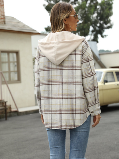 Shirt Jackets- Plaid Shacket for Urban Adventures - Hooded Shirt Jacket- - Pekosa Women Fashion