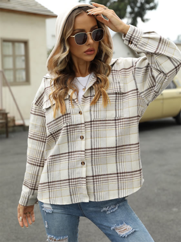 Shirt Jackets- Plaid Shacket for Urban Adventures - Hooded Shirt Jacket- - Pekosa Women Fashion