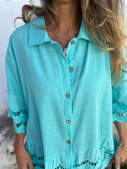 Shirts - Boho Lace Flared Sleeves Blouse Flowy Shirt