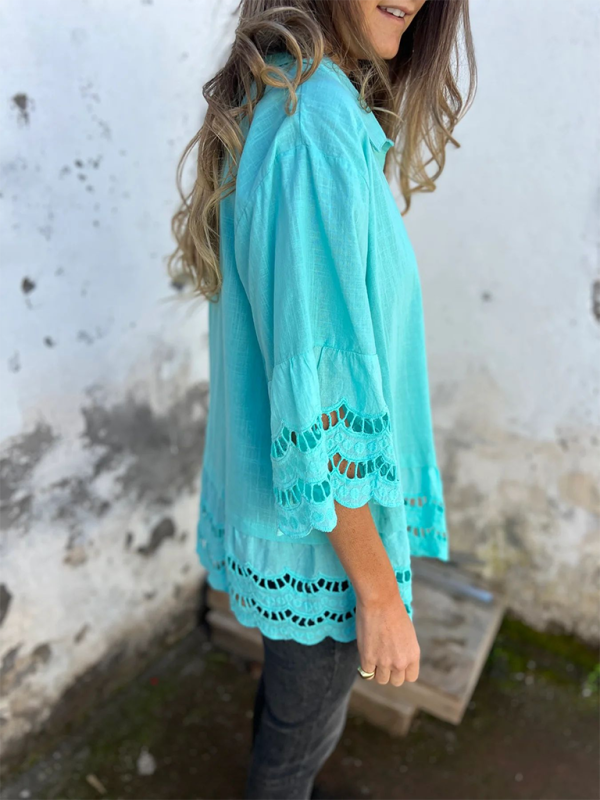 Shirts - Boho Lace Flared Sleeves Blouse Flowy Shirt