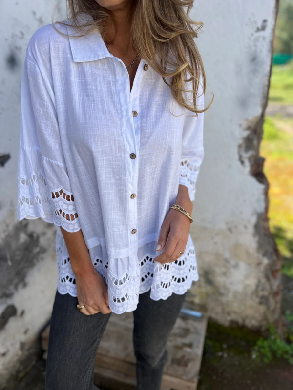 Shirts - Boho Lace Flared Sleeves Blouse Flowy Shirt