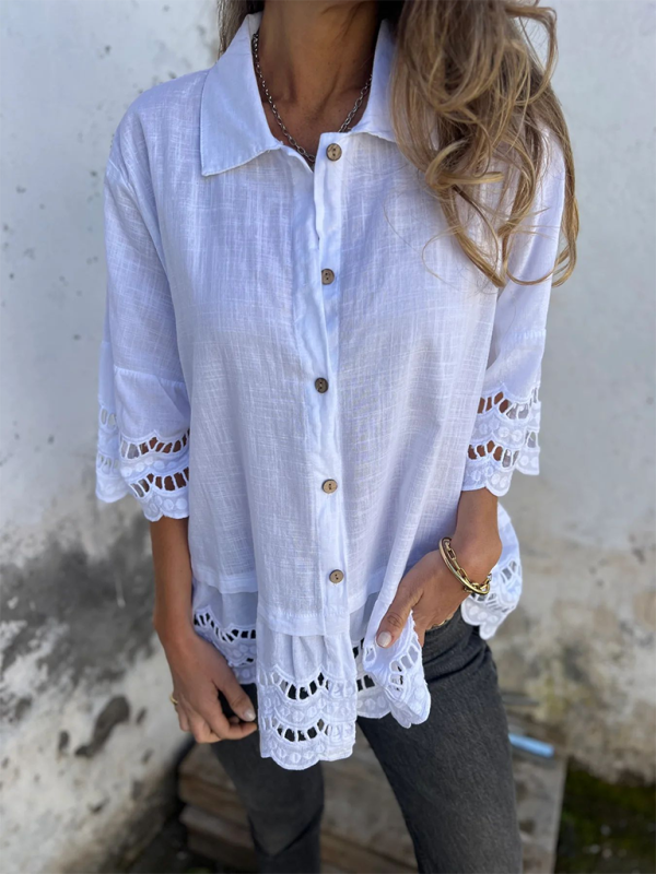 Shirts - Boho Lace Flared Sleeves Blouse Flowy Shirt