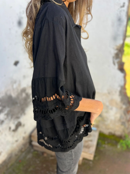 Shirts - Boho Lace Flared Sleeves Blouse Flowy Shirt