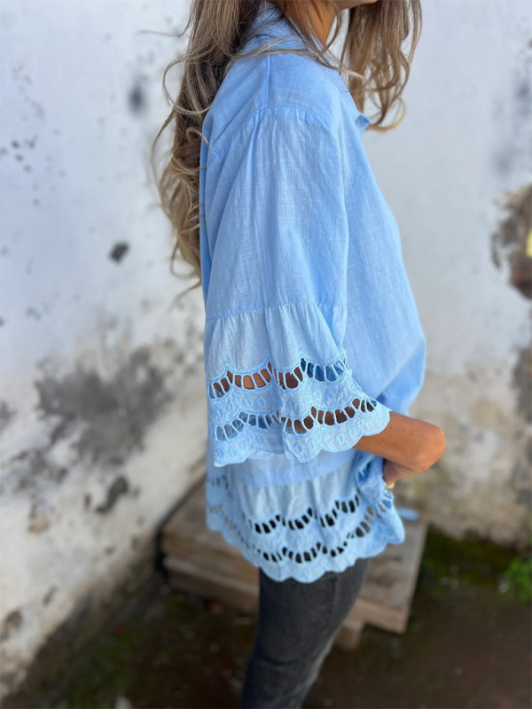 Shirts - Boho Lace Flared Sleeves Blouse Flowy Shirt