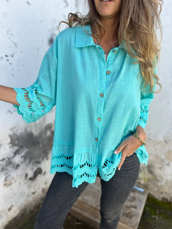 Shirts - Boho Lace Flared Sleeves Blouse Flowy Shirt