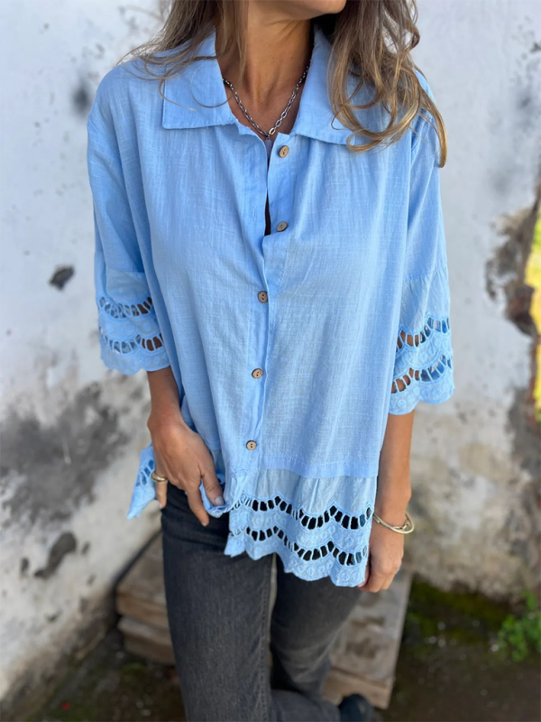 Shirts - Boho Lace Flared Sleeves Blouse Flowy Shirt