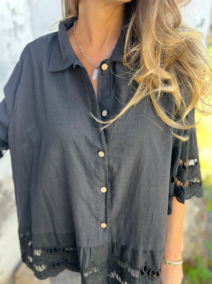 Shirts - Boho Lace Flared Sleeves Blouse Flowy Shirt