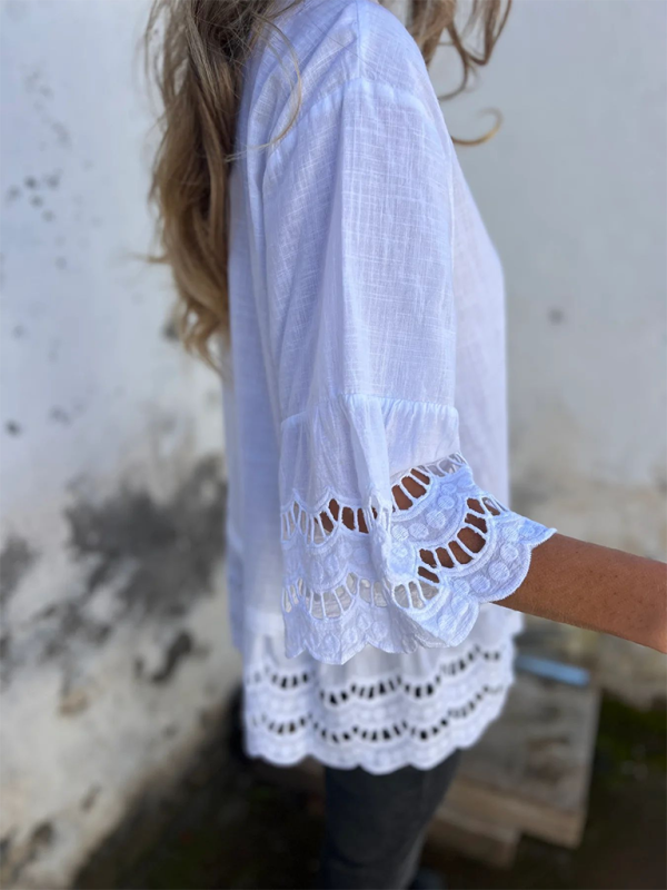 Shirts - Boho Lace Flared Sleeves Blouse Flowy Shirt