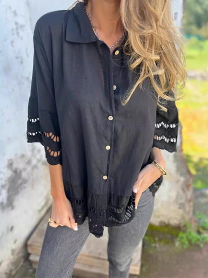 Shirts - Boho Lace Flared Sleeves Blouse Flowy Shirt