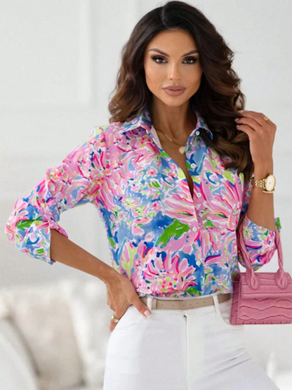 Shirts - Brighten Floral Shirt with 3/4 Sleeves