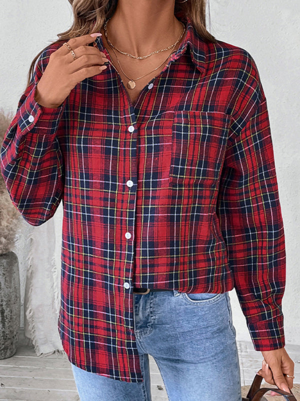 Shirts - Classic Plaid Button-Up Shirt with Long Sleeves