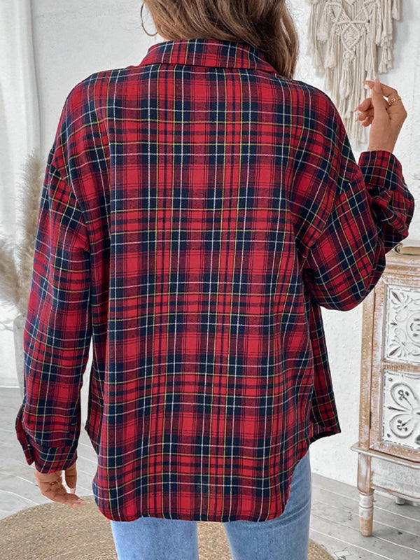 Shirts - Classic Plaid Button-Up Shirt with Long Sleeves