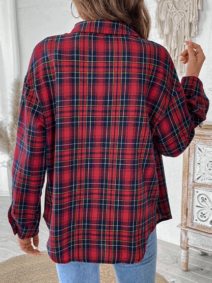 Shirts - Classic Plaid Button-Up Shirt with Long Sleeves