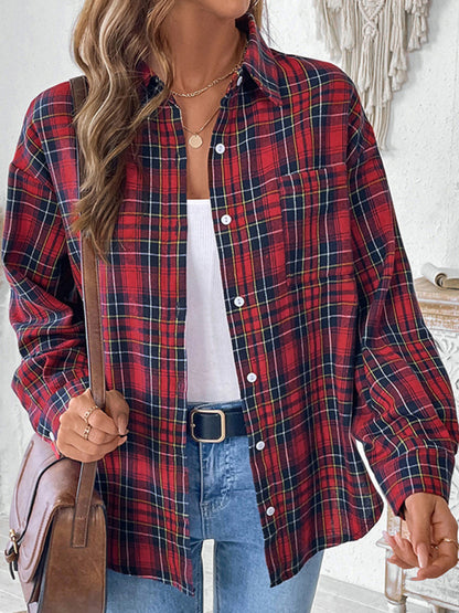 Shirts - Classic Plaid Button-Up Shirt with Long Sleeves