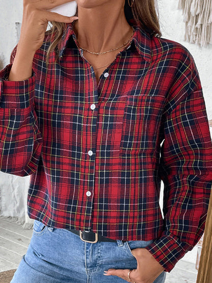 Shirts - Classic Plaid Button-Up Shirt with Long Sleeves