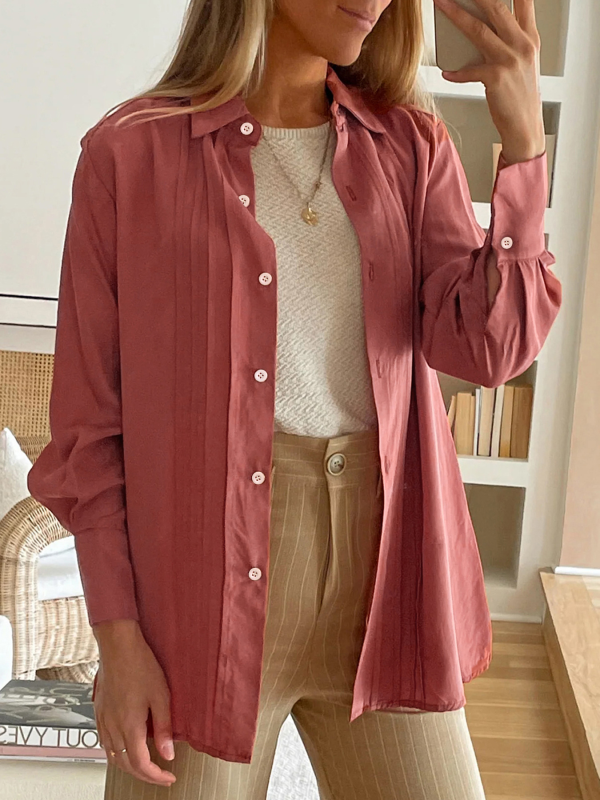 Shirts - Classic Pleated Loose-Fit Long Sleeve Shirt