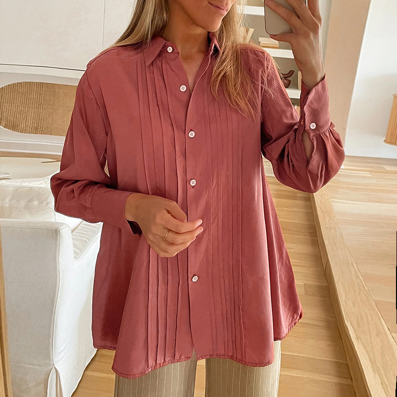 Shirts - Classic Pleated Loose-Fit Long Sleeve Shirt