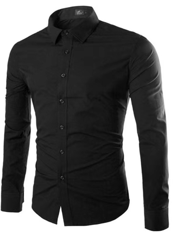 Shirts- Collared Classics Long Sleeve Shirt for Men- Black- Pekosa Women Fashion