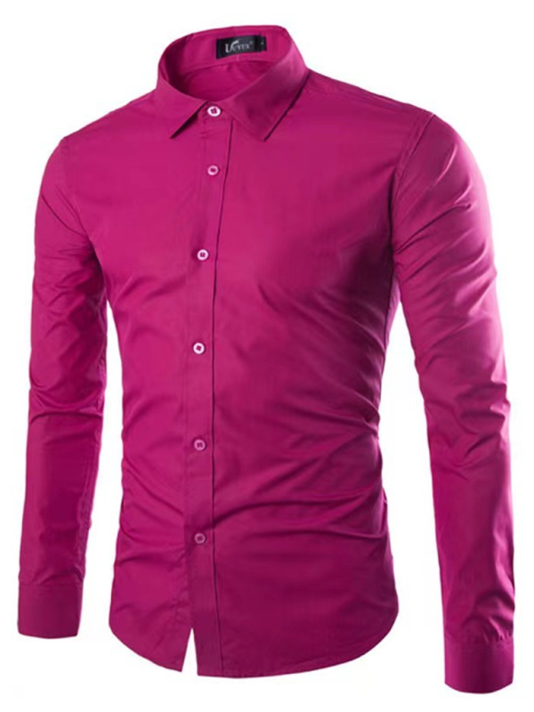 Shirts- Collared Classics Long Sleeve Shirt for Men- Rose- Pekosa Women Fashion