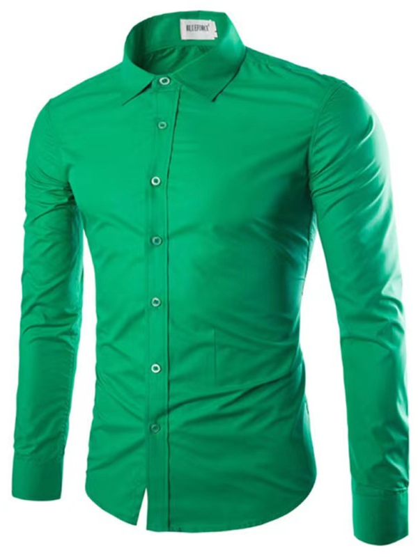 Shirts- Collared Classics Long Sleeve Shirt for Men- Fruit green- Pekosa Women Fashion