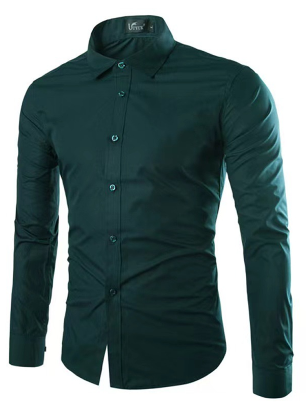 Shirts- Collared Classics Long Sleeve Shirt for Men- Green black jasper- Pekosa Women Fashion