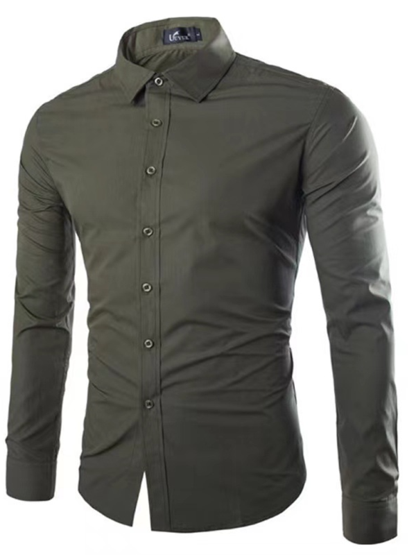 Shirts- Collared Classics Long Sleeve Shirt for Men- Olive green- Pekosa Women Fashion