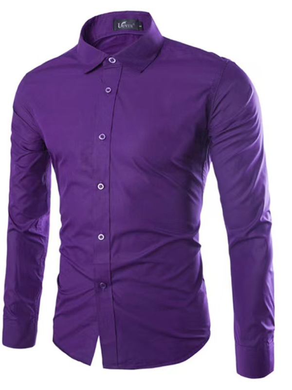 Shirts- Collared Classics Long Sleeve Shirt for Men- Purple- Pekosa Women Fashion