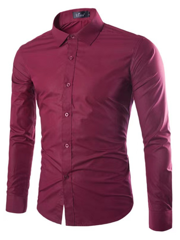 Shirts- Collared Classics Long Sleeve Shirt for Men- Wine Red- Pekosa Women Fashion