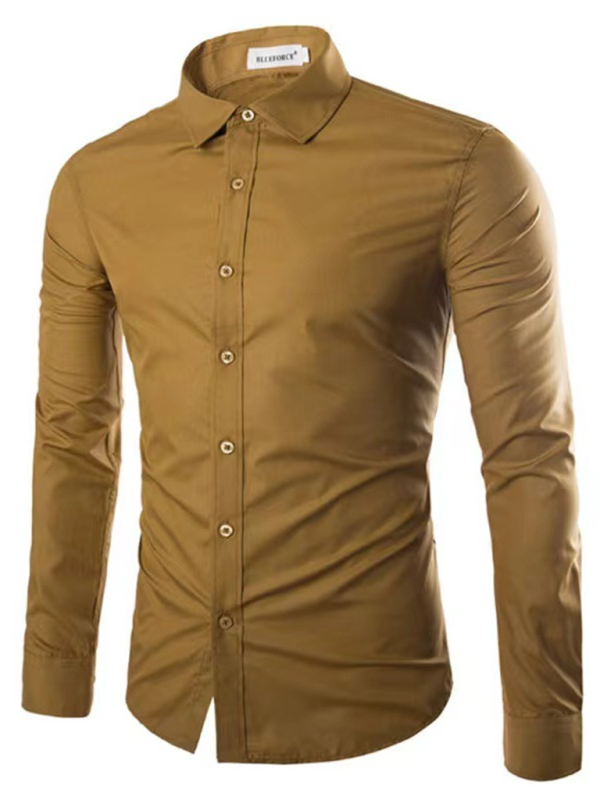 Shirts- Collared Classics Long Sleeve Shirt for Men- Khaki- Pekosa Women Fashion