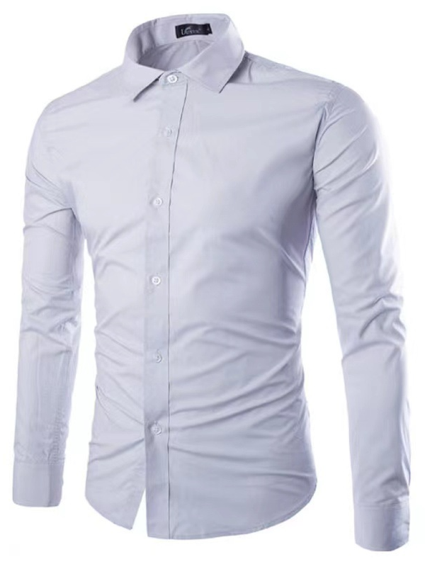 Shirts- Collared Classics Long Sleeve Shirt for Men- Misty grey- Pekosa Women Fashion