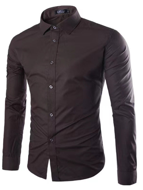 Shirts- Collared Classics Long Sleeve Shirt for Men- Coffee- Pekosa Women Fashion