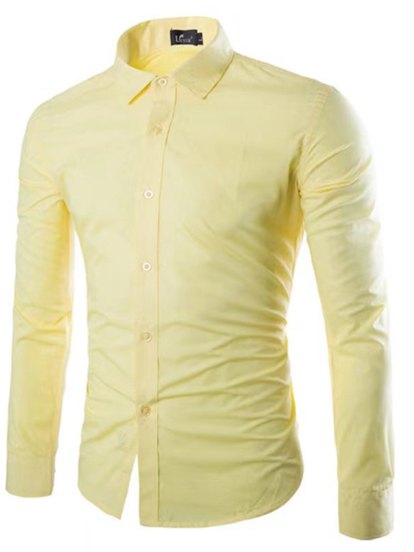 Shirts- Collared Classics Long Sleeve Shirt for Men- Light yellow- Pekosa Women Fashion