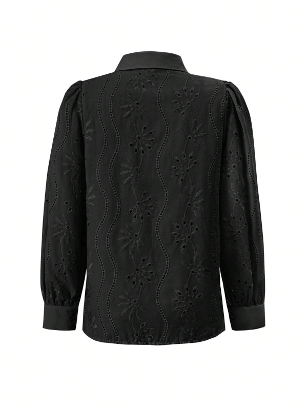 Shirts - Embroidered Puff Sleeve Shirt Long Sleeve Blouse